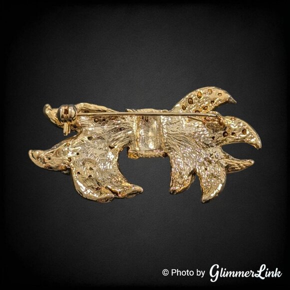 Vintage Bow Ribbon Pave Round Baguette Rhinestones Gold Tone Brooch Pin - Picture 6 of 9